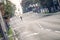 Professional skateboarder riding a skateboard slope on the capital city streets