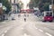 Professional skateboarder riding a skateboard slope on the capital city streets