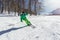 Professional skier athlete skiing of ski resort.Winter vacation and sport concept