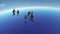 Professional skydivers parachuting above coast of Dubai. Formation. Dance. Sunny