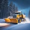 Professional snow removal in winter, a large professional snow blower clears the road of snow and ice,