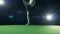 Professional soccer player is juggling and making tricks, view from below.