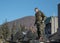 Professional soldier with complete equipment for the national day parade