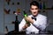 The professional sommelier tasting wine in restaurant