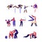 Professional Sport Activities Set. Male and Female Sportsmen Characters Workout. High Jump, Vaulting Horse, Pole Jumping