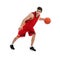 Professional sportsman playing basketball on white background