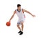 Professional sportsman playing basketball on white background