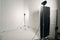 Professional studio light standing on white cyclorama. Preshooting, photoshooting concept