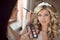 Professional Stylist makes makeup bride on the wedding day. Beau