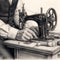 professional tailor working at an old-fashioned sewing machine, pencil drawing,generated with AI.