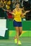 Professional tennis player Elina Svitolina of Ukraine celebrates victory against Serana Williams of USA at round three match of th