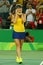 Professional tennis player Elina Svitolina of Ukraine celebrates victory against Serena Williams of USA at round three match