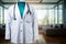 Professional touch Doctors lab coat, stethoscope enhance medical background