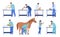 Professional veterinarians set vector flat illustration man and woman doctors examining animals