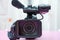 Professional video camera isolated. Professional full HD camcorder