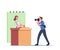 Professional Videographer Male Character Recording Female Blogger or Tv Anchorman in Apron on Video Camera at Kitchen