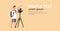 Professional videographer using camera on tripod man shooting video on steady cam horizontal full length flat copy space