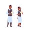 Professional waiters couple polishing wine glasses with towel african american man woman restaurant workers in uniform
