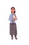 Professional waitress holding bottle and champagne glasses on tray woman restaurant worker in apron carrying alcohol