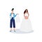 Professional wedding organisator and bride in wedding dress a vector illustration