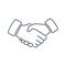 Professional welcome and respect handshake icon. Loyalty or partnership pictogram, friendship or deal token.