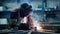 Professional Welder Working at factory facility. Factory workshop with a male technician welding in it