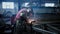 Professional Welder Working at factory facility. Factory workshop with a male technician welding in it