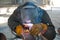 professional welder works with manual-arc welding.