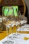 Professional wine tasting, sommelier course, clean empty wine glasses for different wines