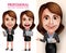 Professional Woman Character with Business Outfit Happy Smiling Holding Mobile Tablet and Laptop