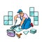 Professional worker laying tile, repair work