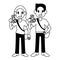 Professional workers characters cartoons in black and white