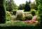 Professionally landscaped park in beautiful sunlight,