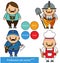 Professions set. Photographer, miner, postman, cook chef characters in cartoon style. vector illustration