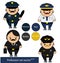 Professions set. Policeman, pilot, banker, taxi driver characters in cartoon style. vector illustration