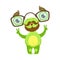 Professor Funny Monster With Beard And Glasses, Green Alien Emoji Cartoon Character Sticker