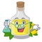 Professor lemon cartoon oil bottle above table