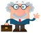 Professor Or Scientist Cartoon Character With Briefcase Waving