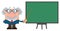 Professor Or Scientist Cartoon Character With Pointer Presenting On A Board