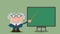 Professor Or Scientist Cartoon Character With Pointer Presenting On A Board