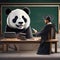 A professorial panda in academic attire, teaching in front of a small chalkboard4