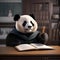 A professorial panda in academic robes, lecturing in front of a tiny chalkboard3