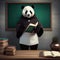 A professorial panda in academic robes, lecturing in front of a tiny chalkboard4