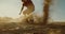 Proffesional sandboarder jumping in desert