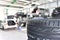 Profil of car tyre in the car repair workshop - closeup