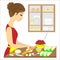 Profile of a beautiful lady. The girl is preparing a delicious meal for the family. She makes vareniki pies with cherries. A