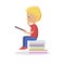 Profile of Blond Boy Sitting on Heap of Books