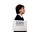 Profile of businessman with barcode