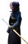 Profile of equipped kendo fighter with shinai