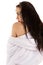 Profile face elegant woman in white bathrobe